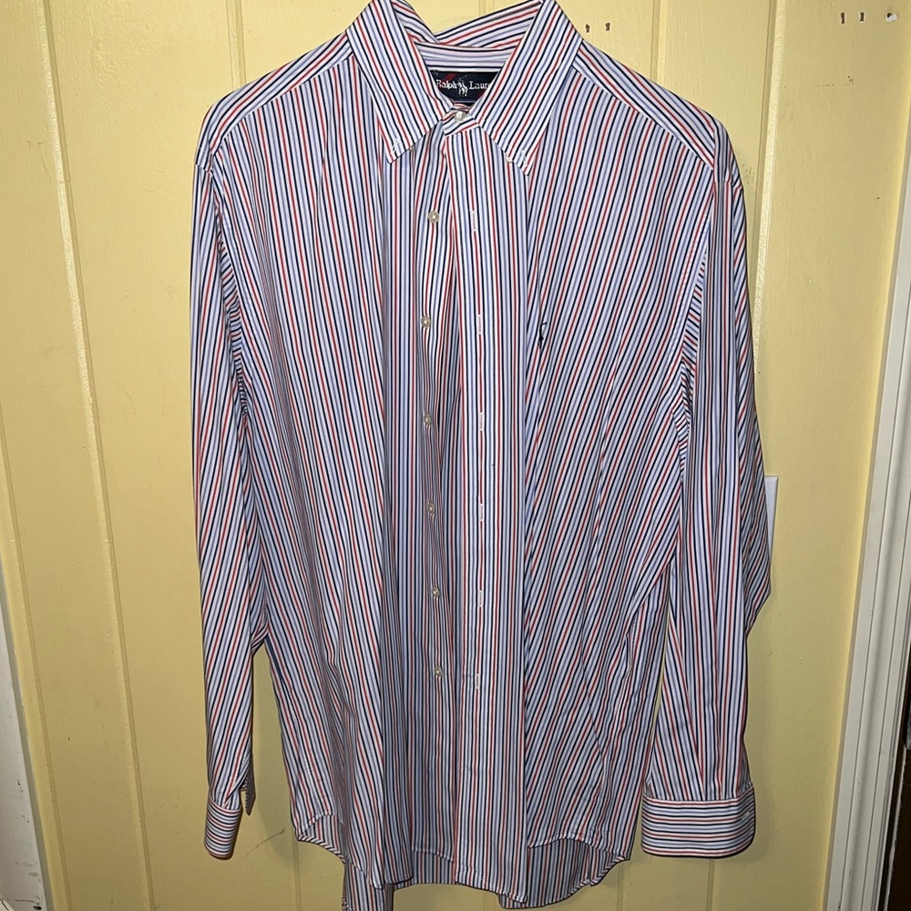 Ralph Lauren Yarmouth Classic Pinstripe Long Sleeve Button Up Shirt Size 16.5